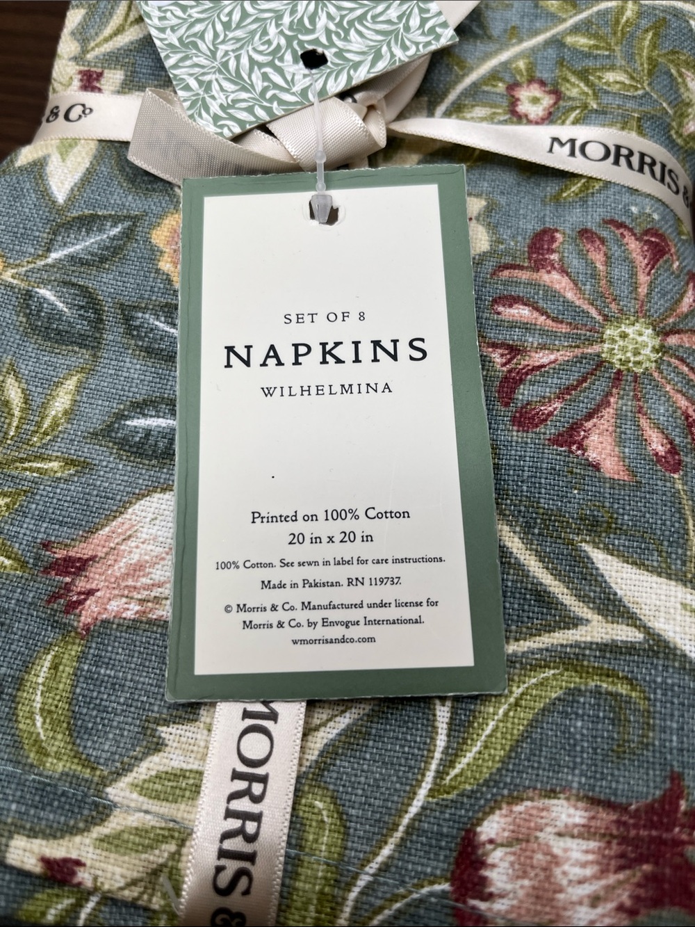 Morris & Co Wilhemina Cloth Napkins Set of 8 20”x20” 100% cotton - Picture 2 of 3